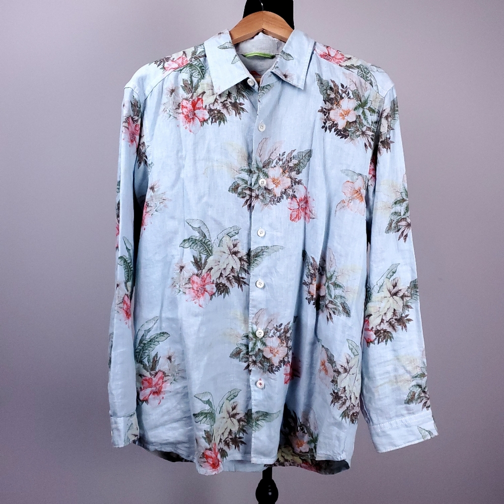 TOMMY BAHAMA men's linen floral print button front shirt